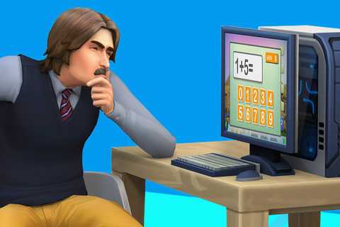 A Sim from Sims 4 on a computer