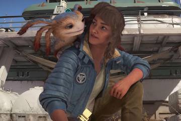The main character from Star Wars Outlaws with her companion on her shoulder