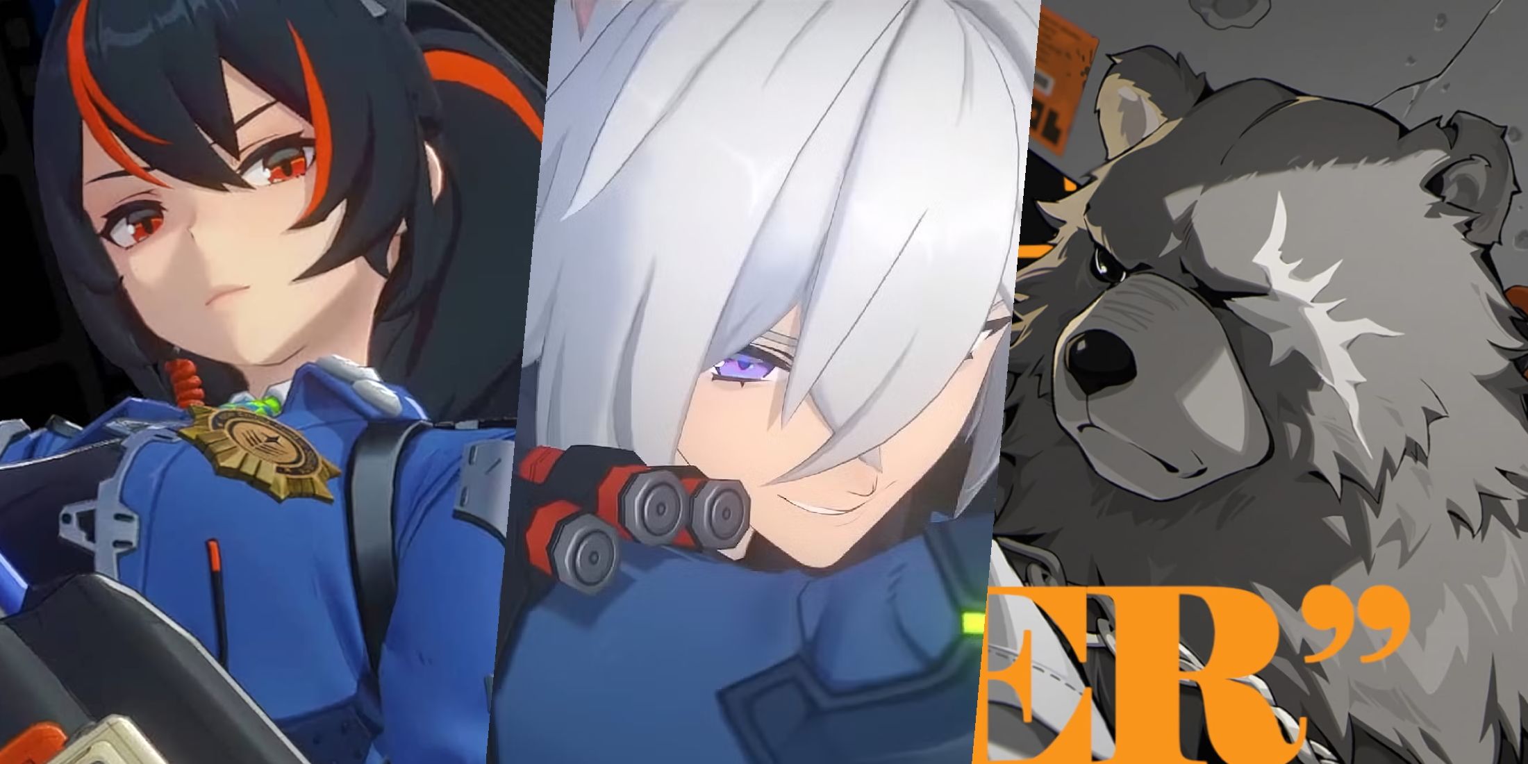 A collage from Zenless Zone Zero showing Zhu Yuan, Seth, and Ben