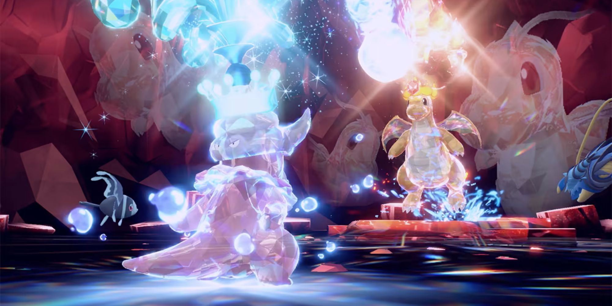 A Raid Battle against a Tera Dragonite.