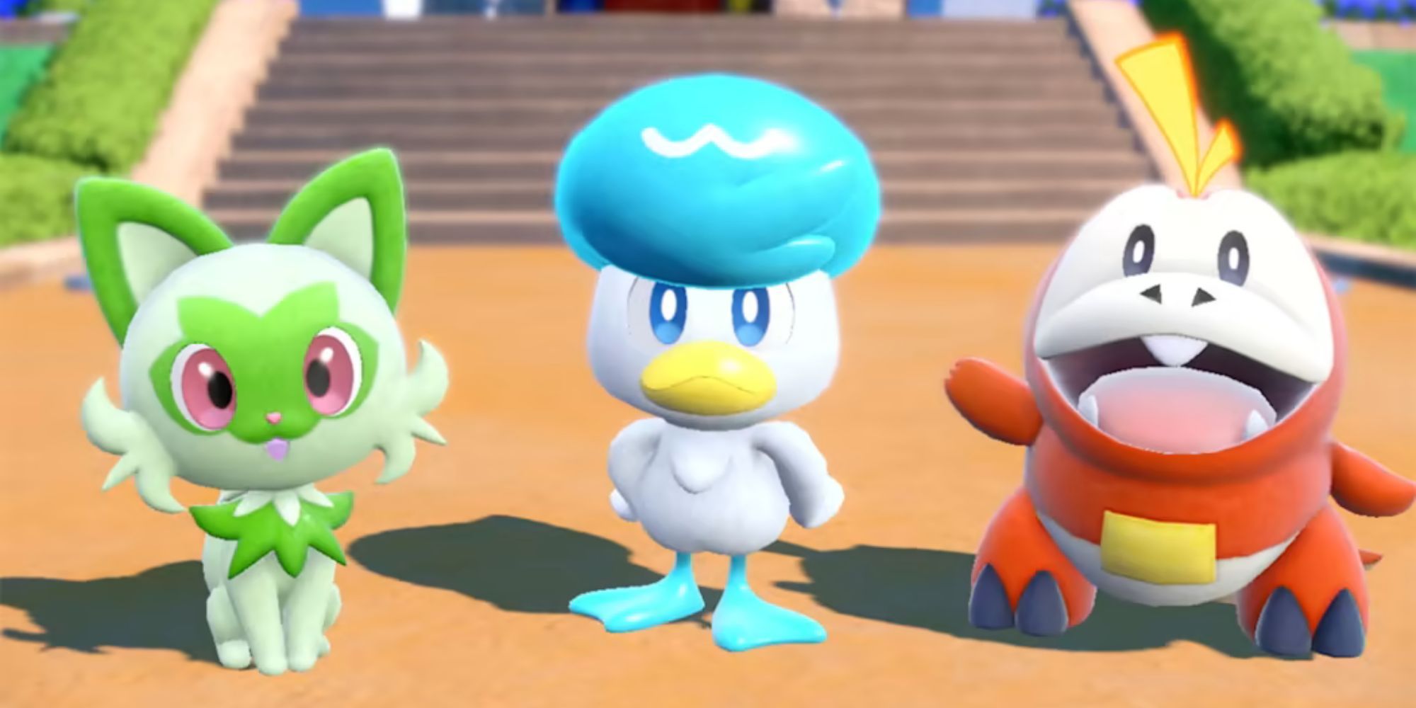 Sprigatito, Quaxly and Fuecoco.