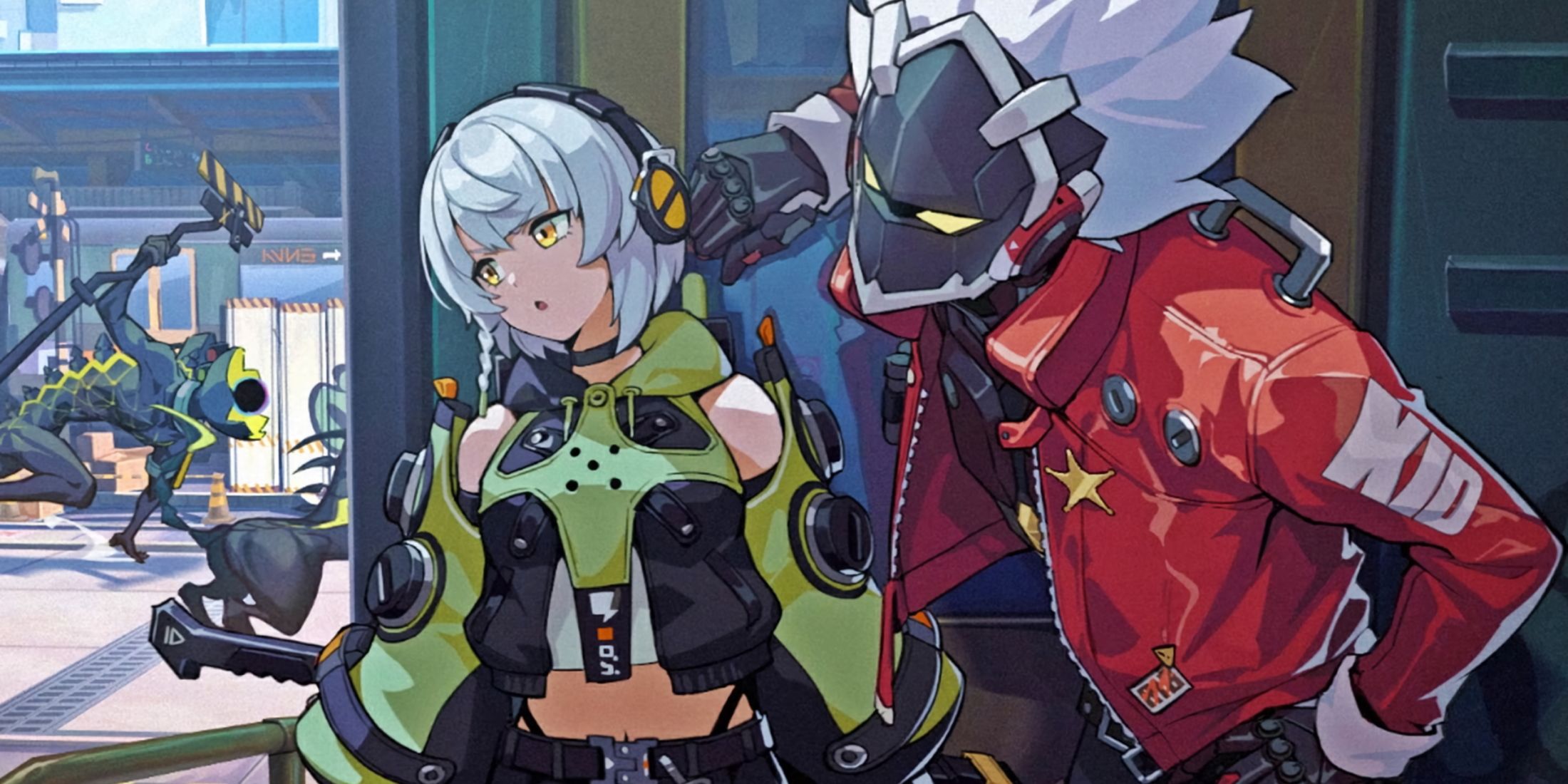 A promotional visual for Zenless Zone Zero showing Anby and Billy