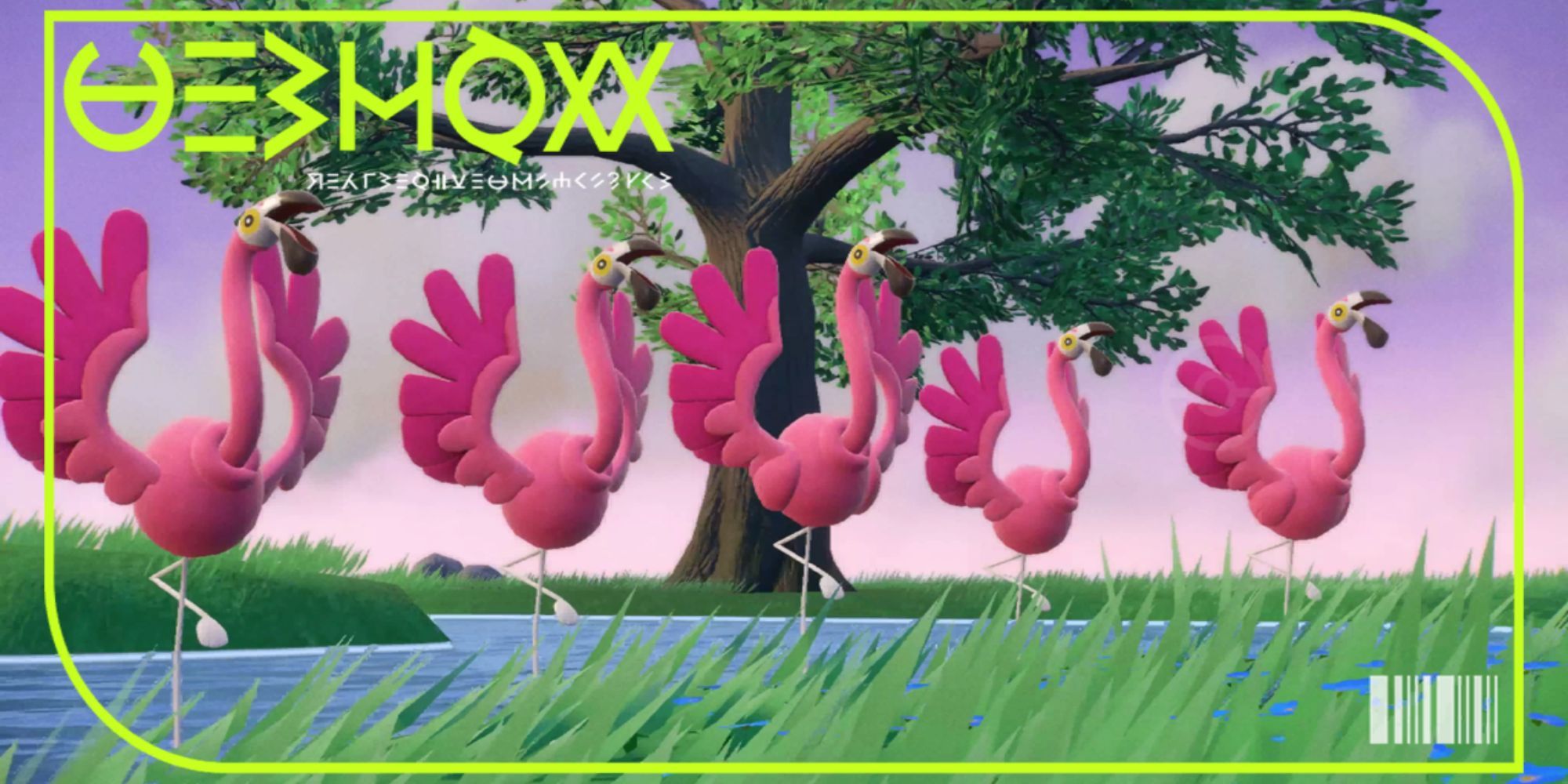 A bunch of Flamigos synchronized, in the Paldean Pokedex.