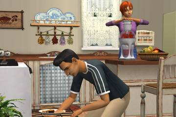 Sims cooking in a kitchen