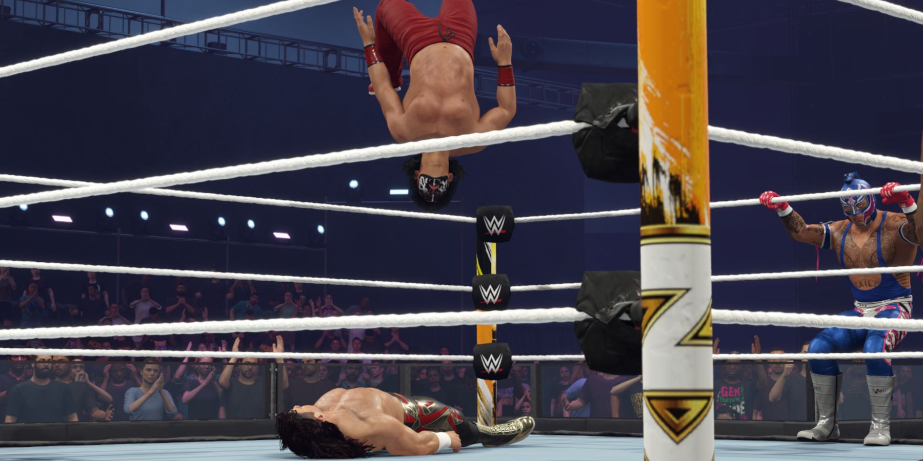 WWE 2K25 Great Muta launches into the Moonsault