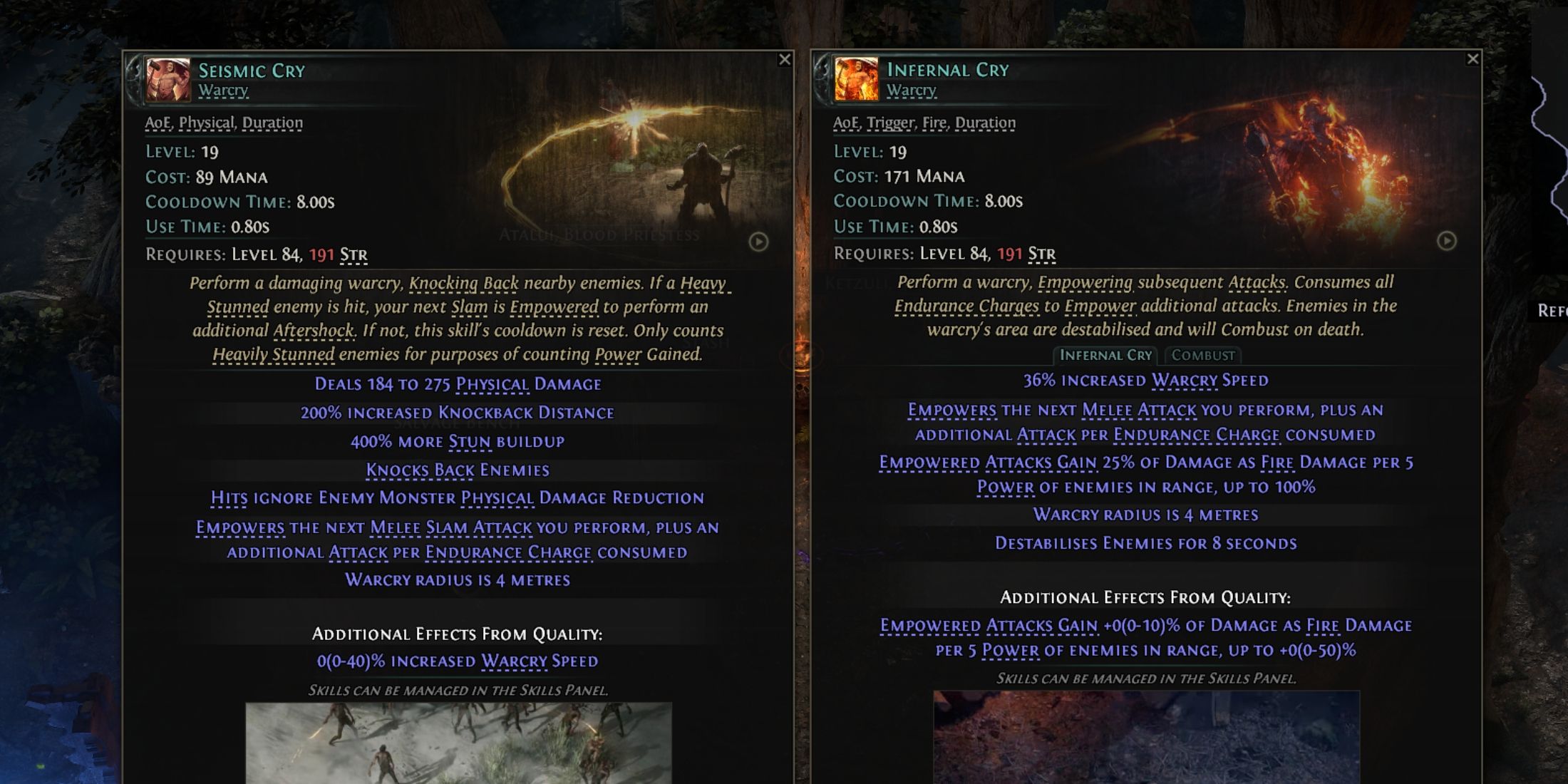 seismic cry and infernal cry in path of exile 2