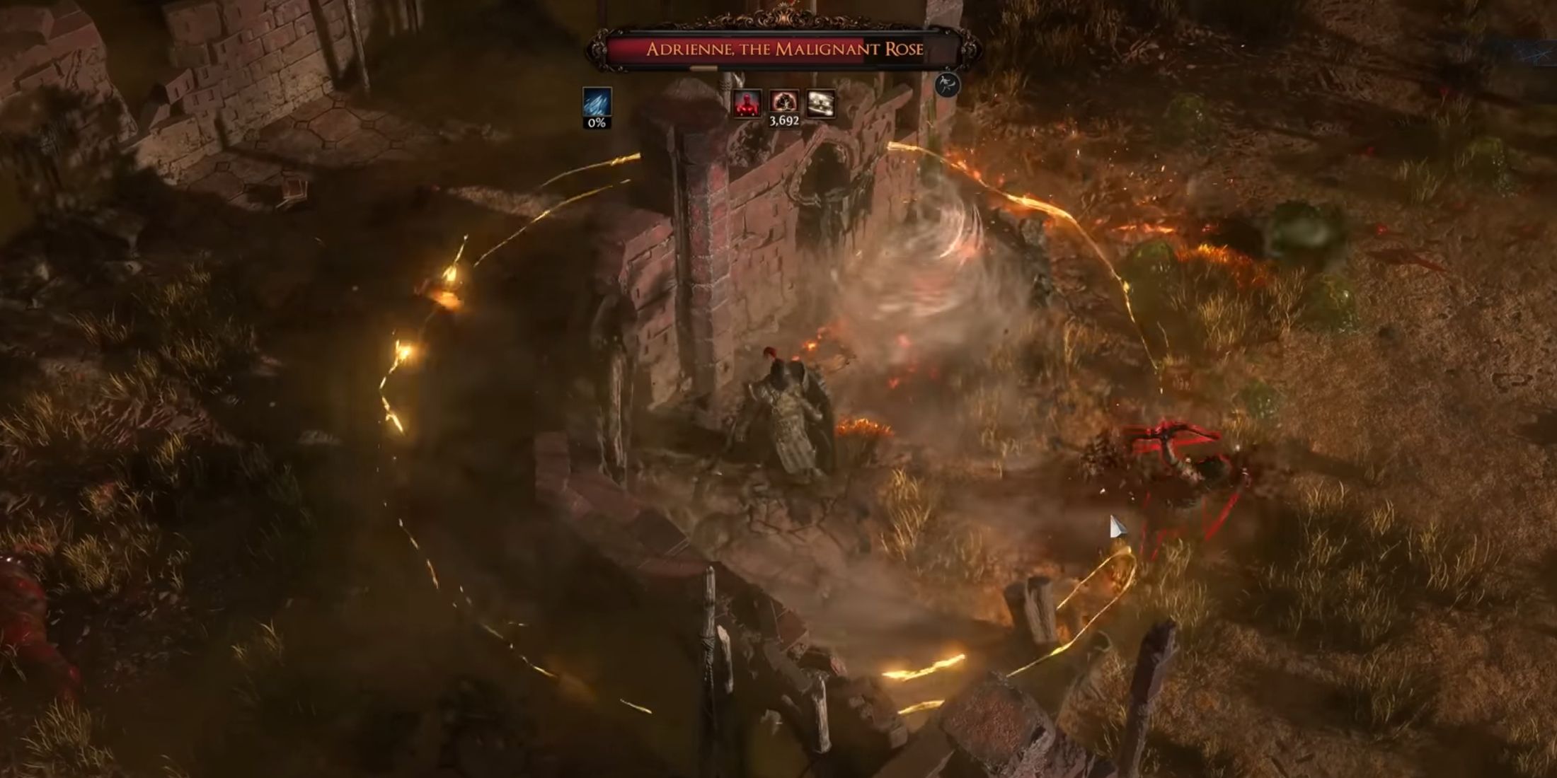 fighting rogue exile adrienne the malignant rose in path of exile 2