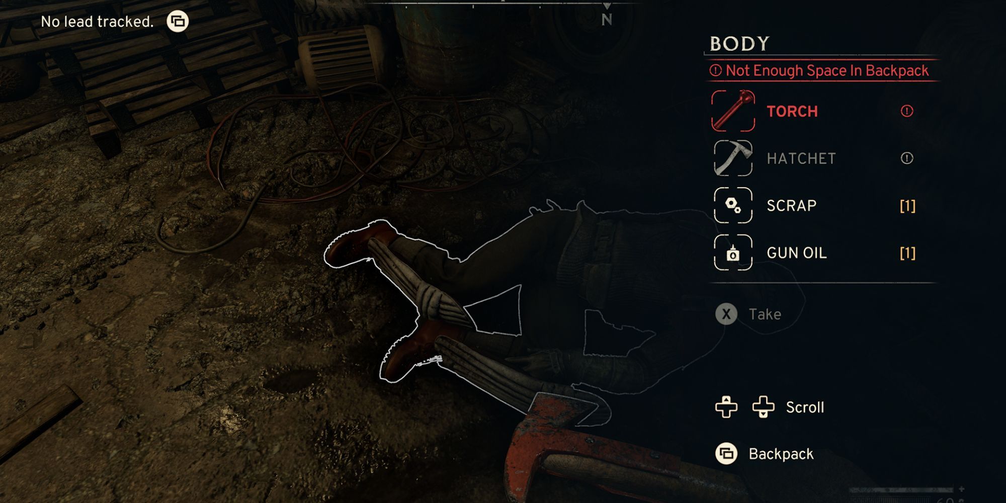 Looting a torch from a corpse in Atomfall
