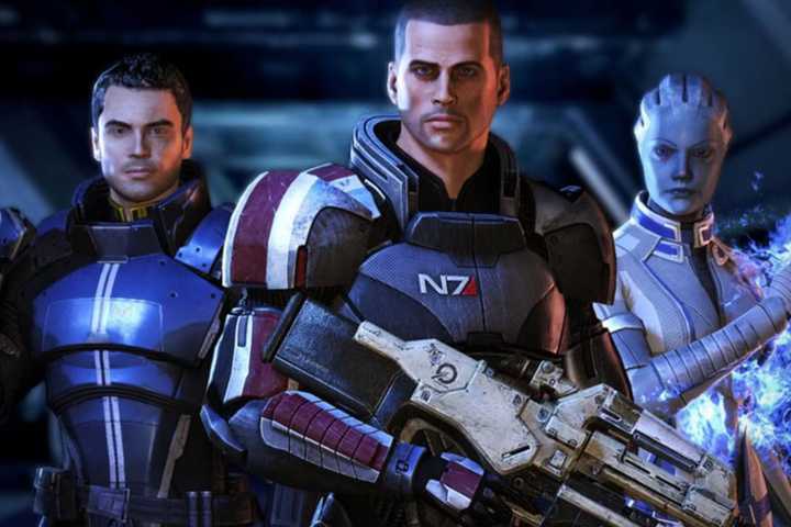 Commander Shepard and two companions