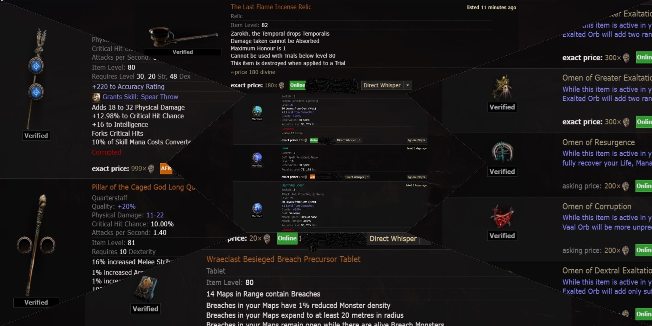 Path of Exile 2 most expensive items mixed screenshot collage