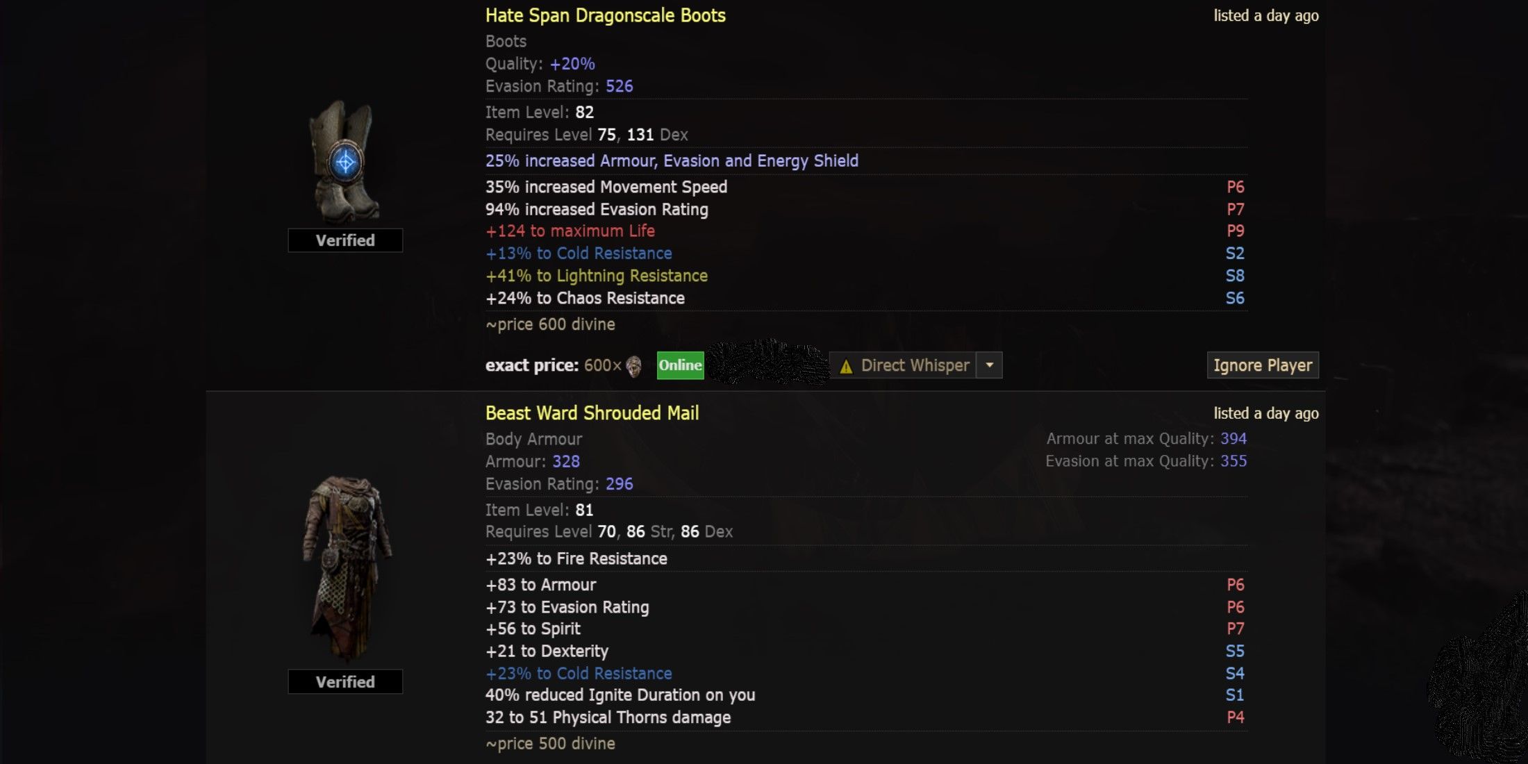 Path of Exile 2 rares on trading site