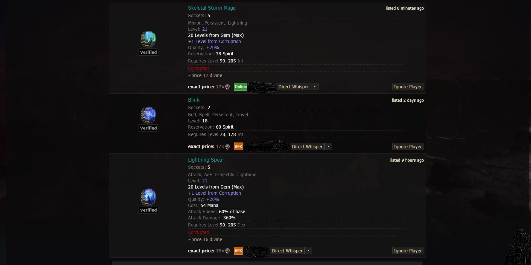 Path of Exile 2 Skill gems on trading site