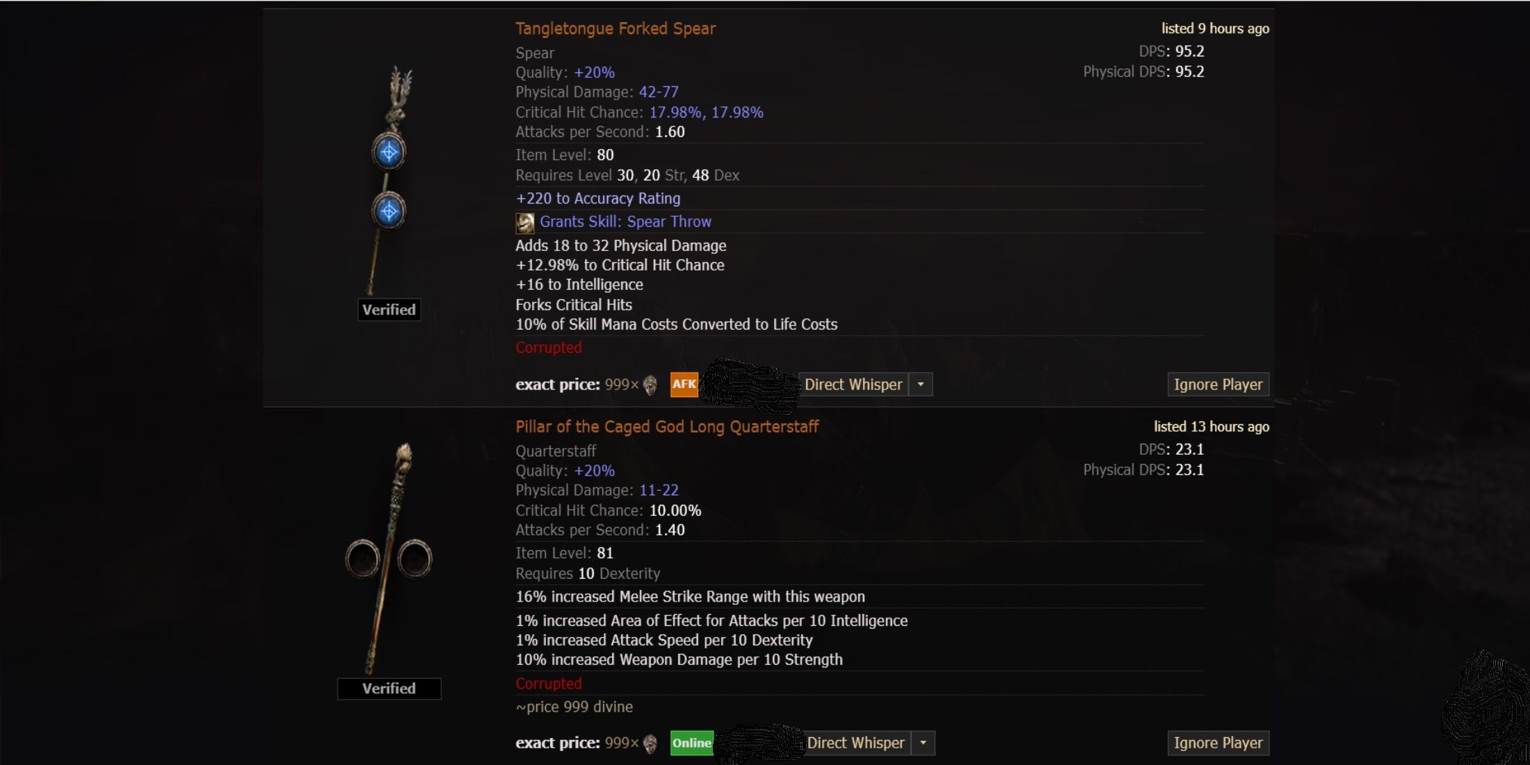 Path of Exile 2 uniques on the trading site