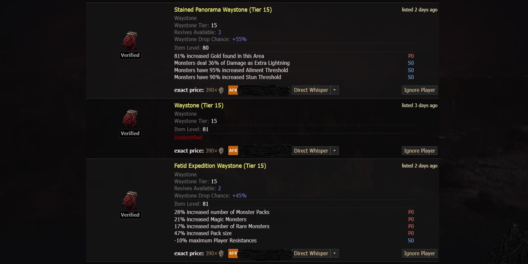 Path of Exile 2 waystones on trading site