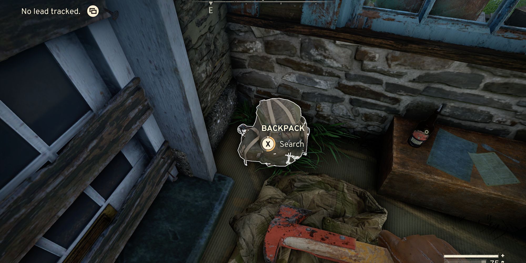 Searching a backpack in Atomfall's Datlow Manor Conservatory