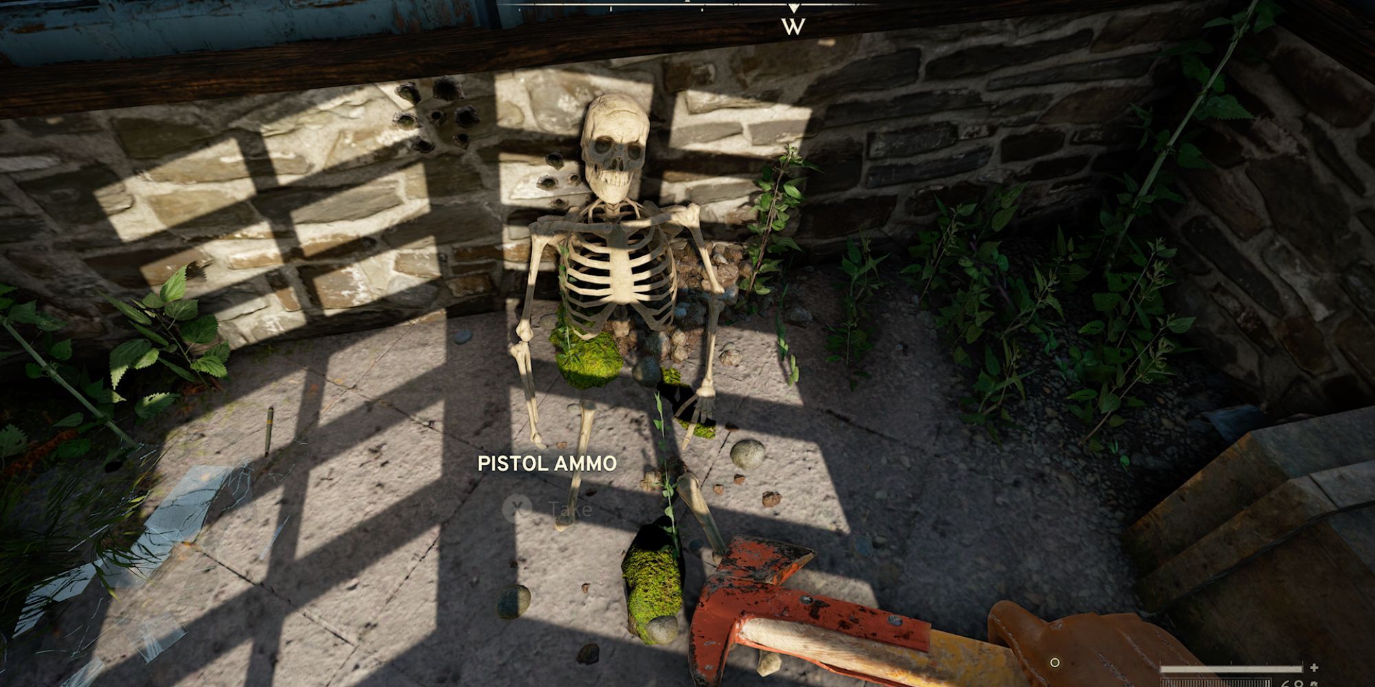 Skeletal remains and pistol ammo in Atomfall's Datlow Manor Conservatory