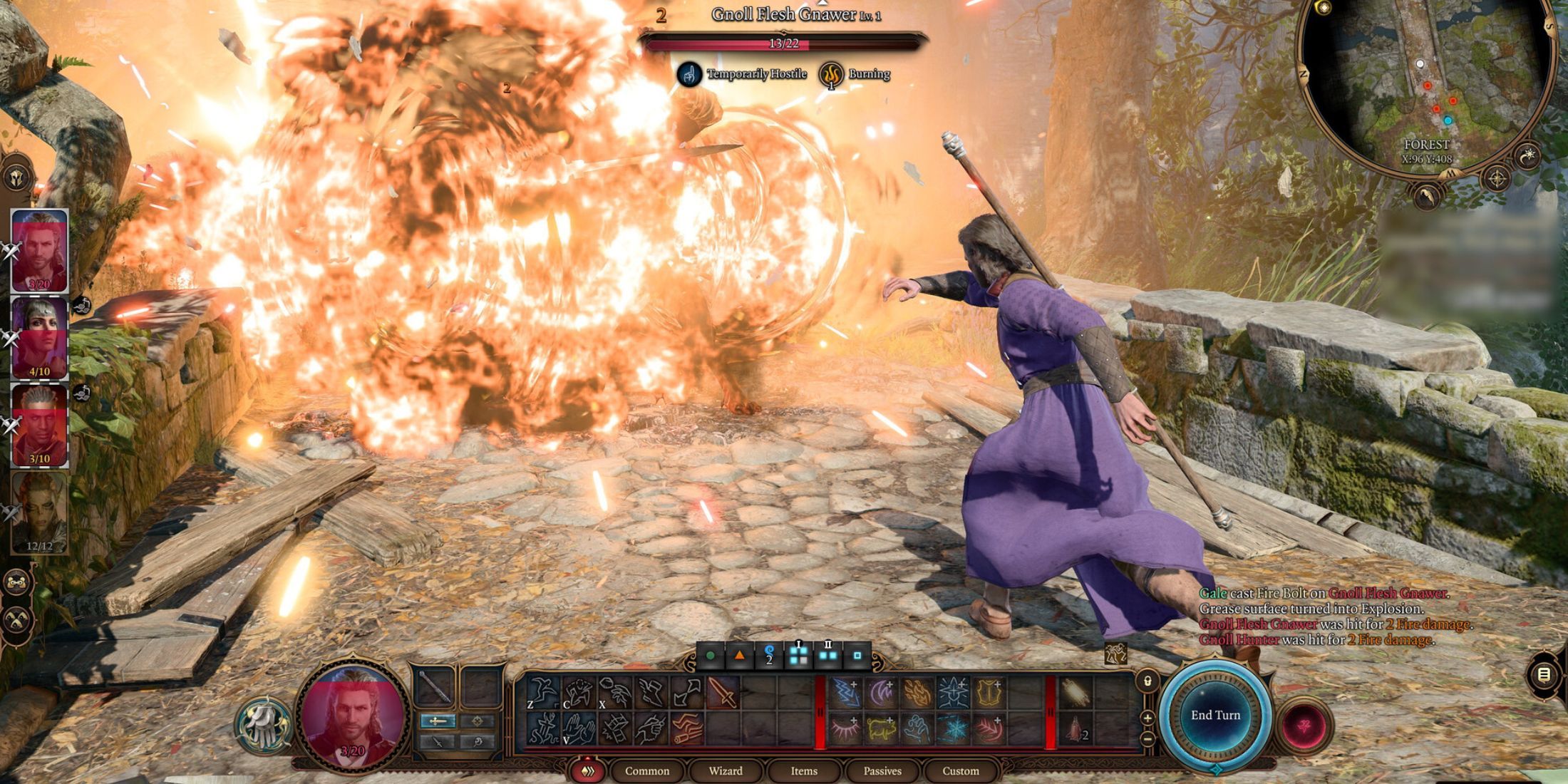 Casting a fire spell on a gnawer - Baldur's Gate 3