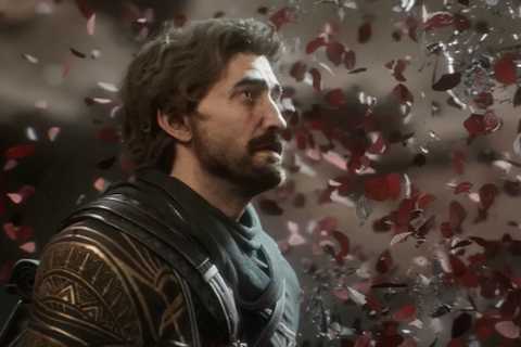 Gustave surrounded by flower petals in Clair Obscur