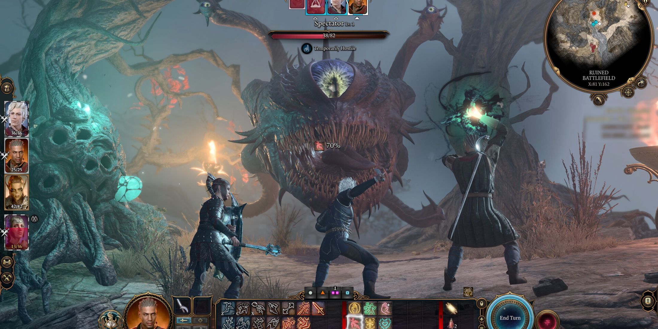 The party fighting a beholder - Baldur's Gate 3
