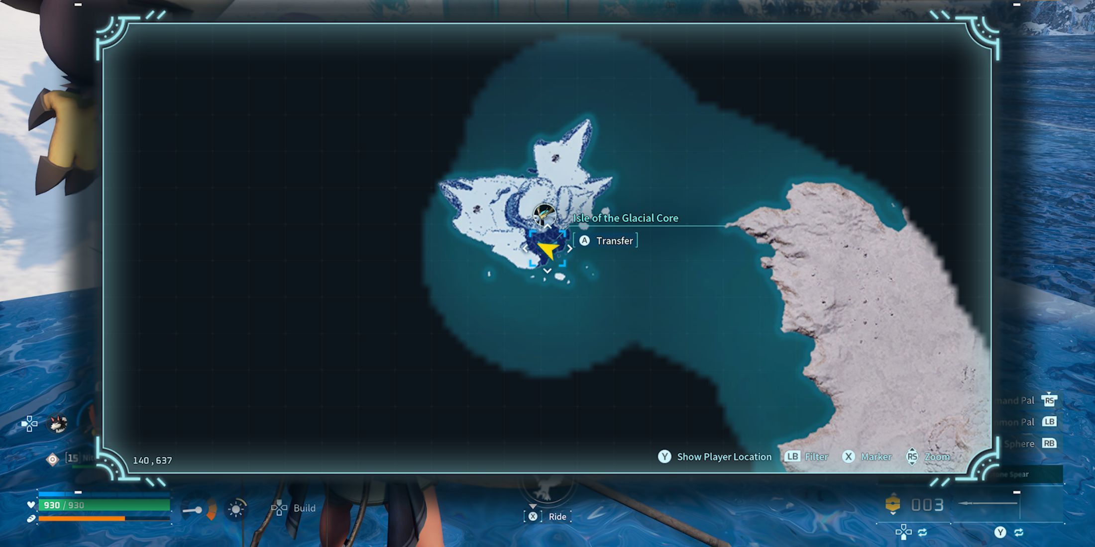 Isle of the Glacial Core map location in Palworld