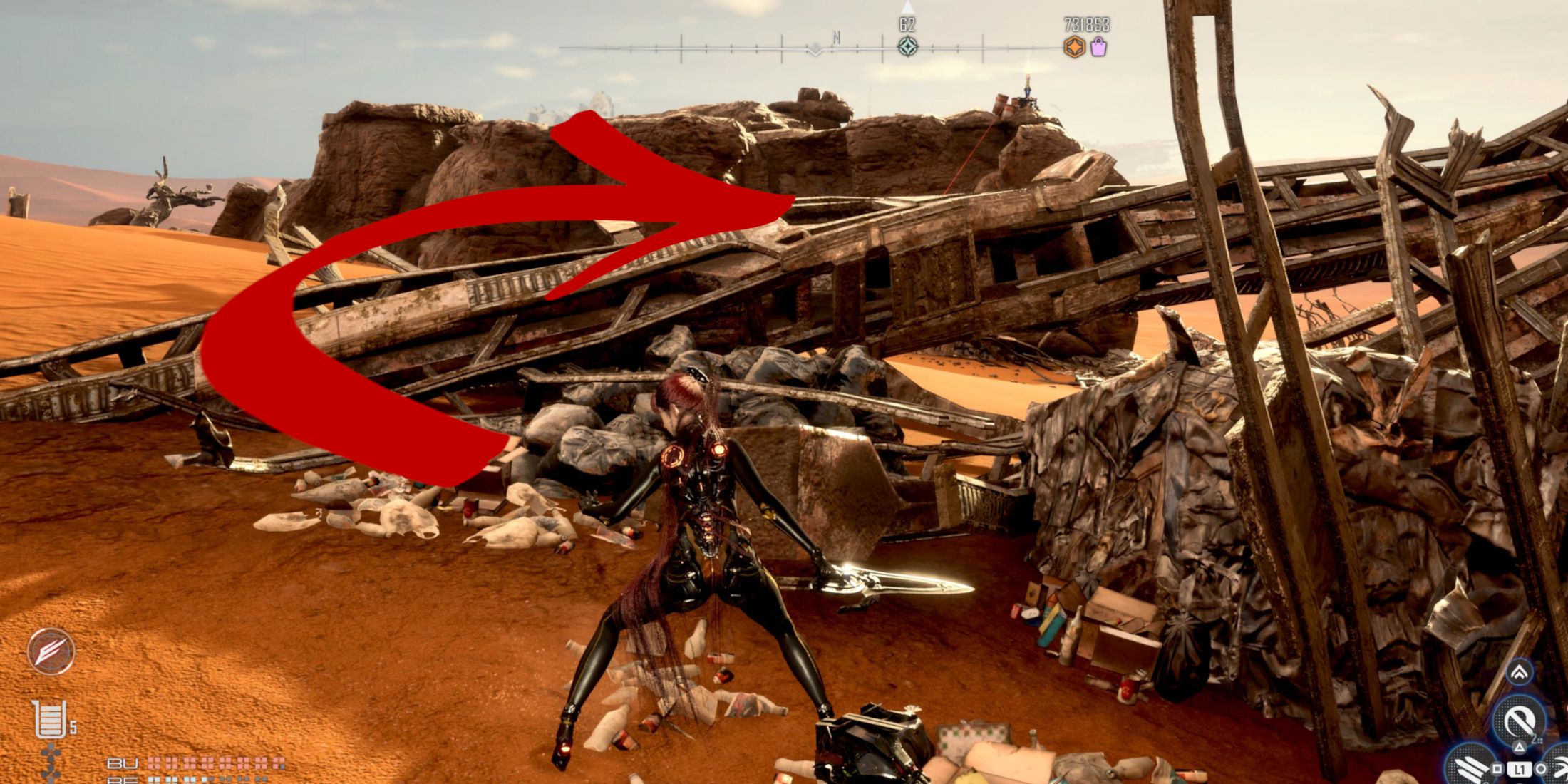 Stellar Blade hide from the turret and make a run for the cliffside