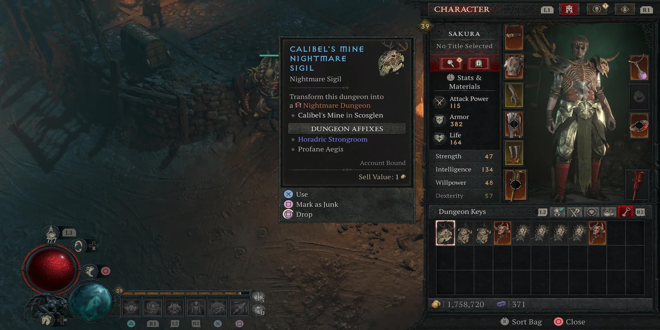 A Nightmare Sigil in the Player's Inventory