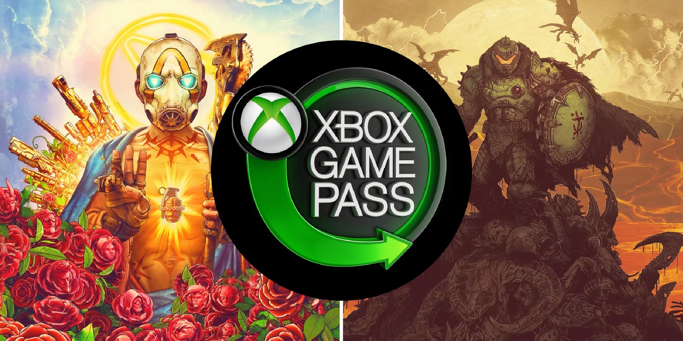 Borderlands 3 and Doom The Dark Ages game covers behind Xbox Game Pass logo