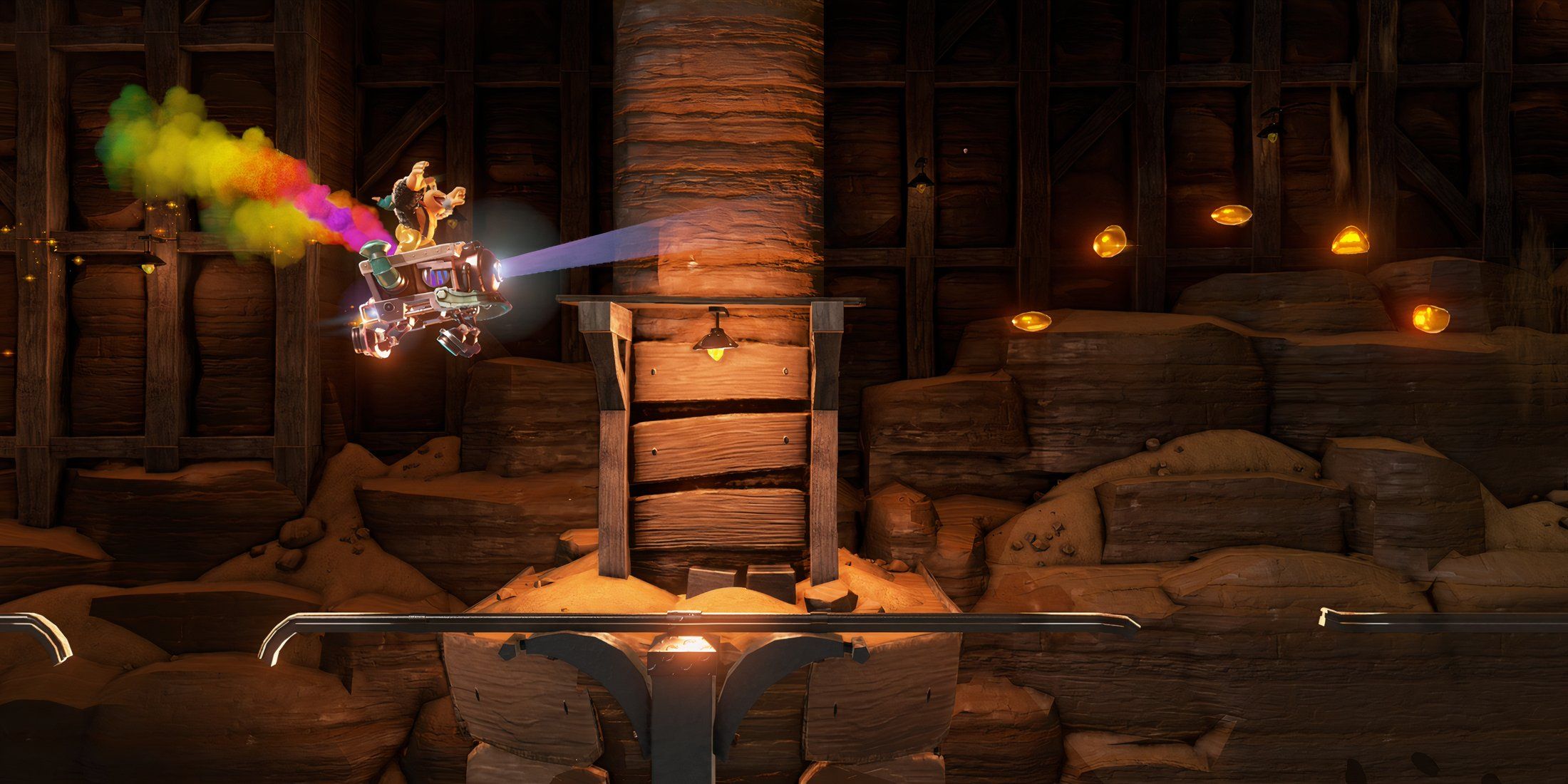 Riding in a mine cart in Donkey Kong Bananza