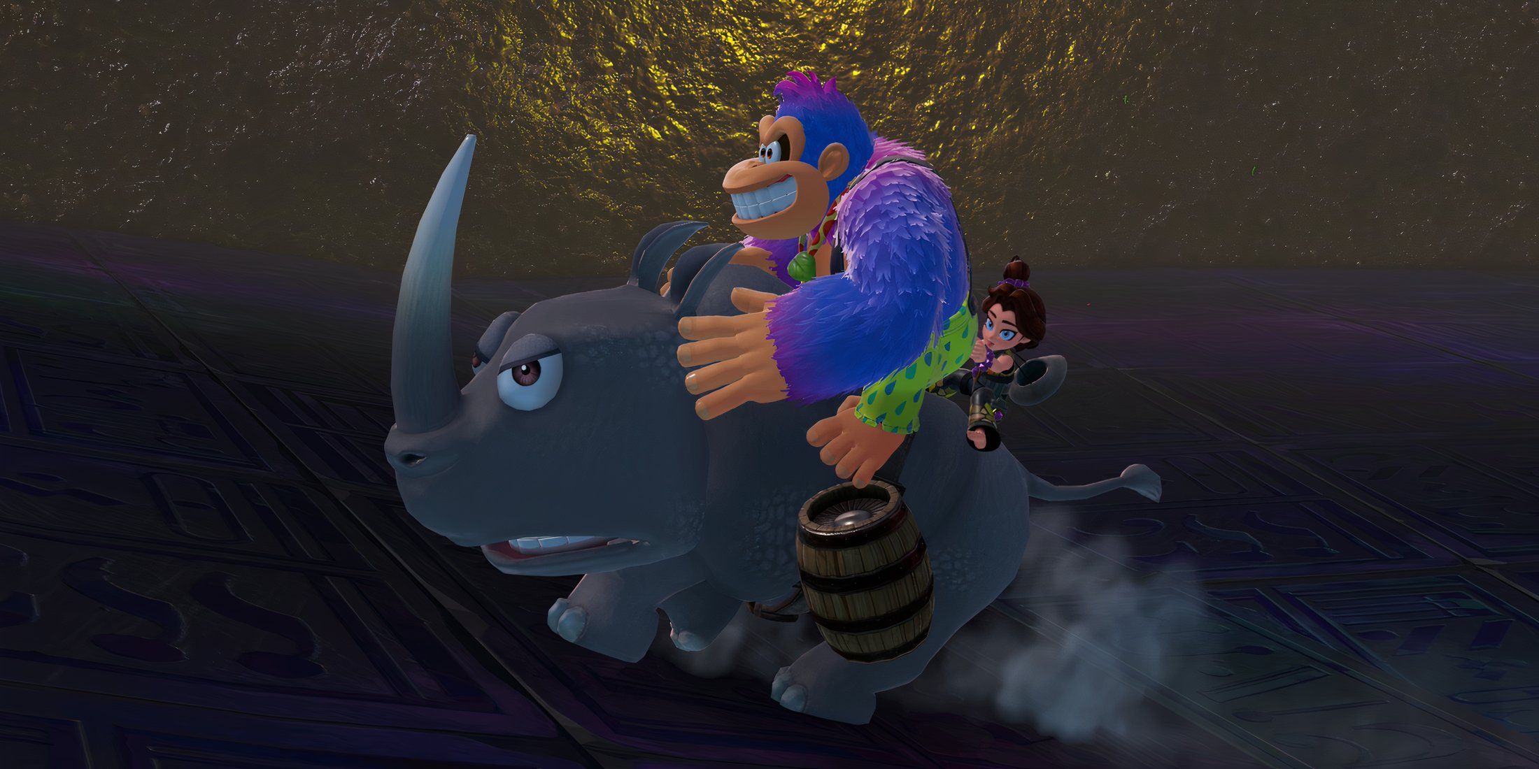 Riding Rambi in Donkey Kong Bananza