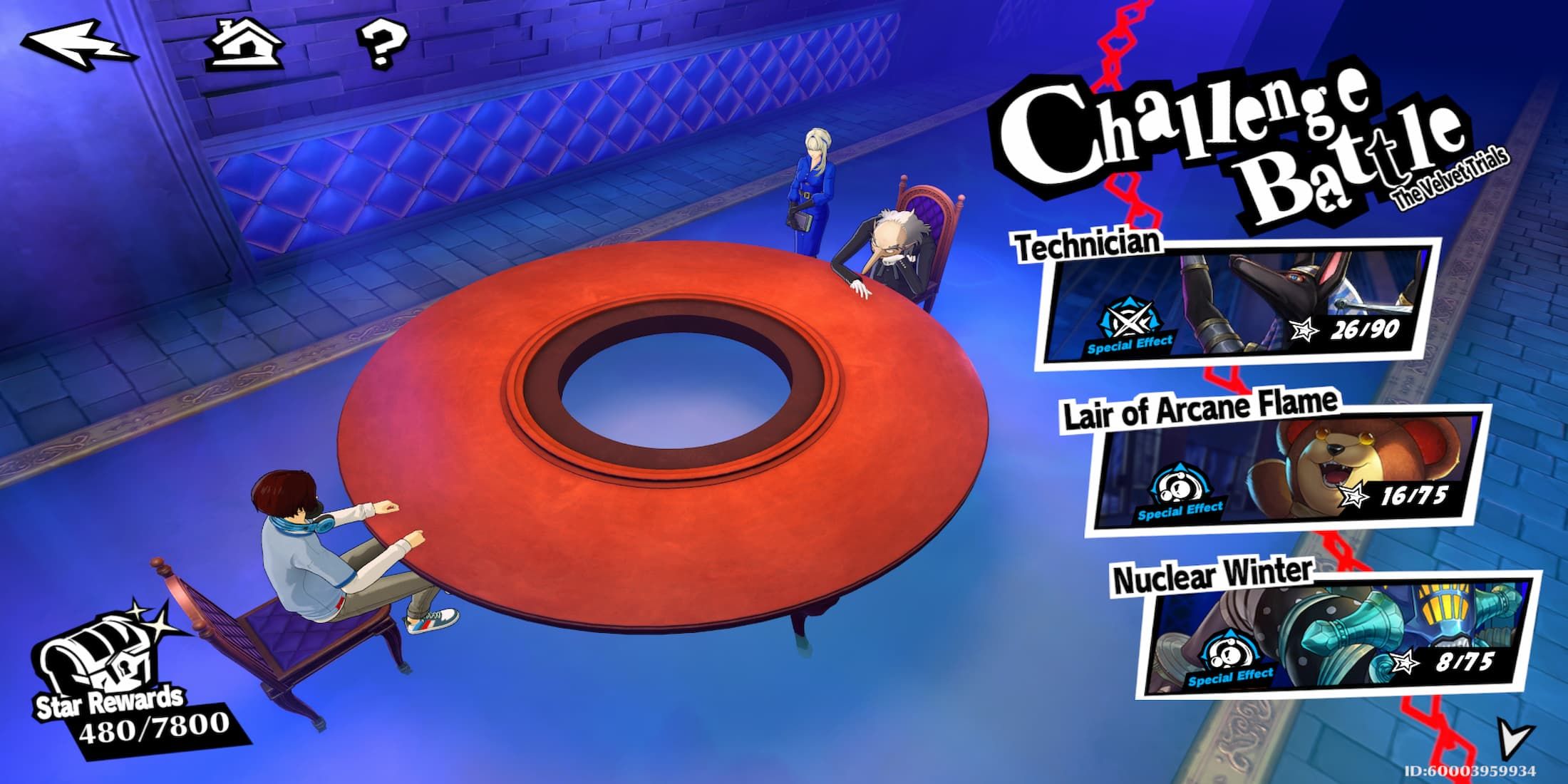 The Player in the Velvet Trials Menu