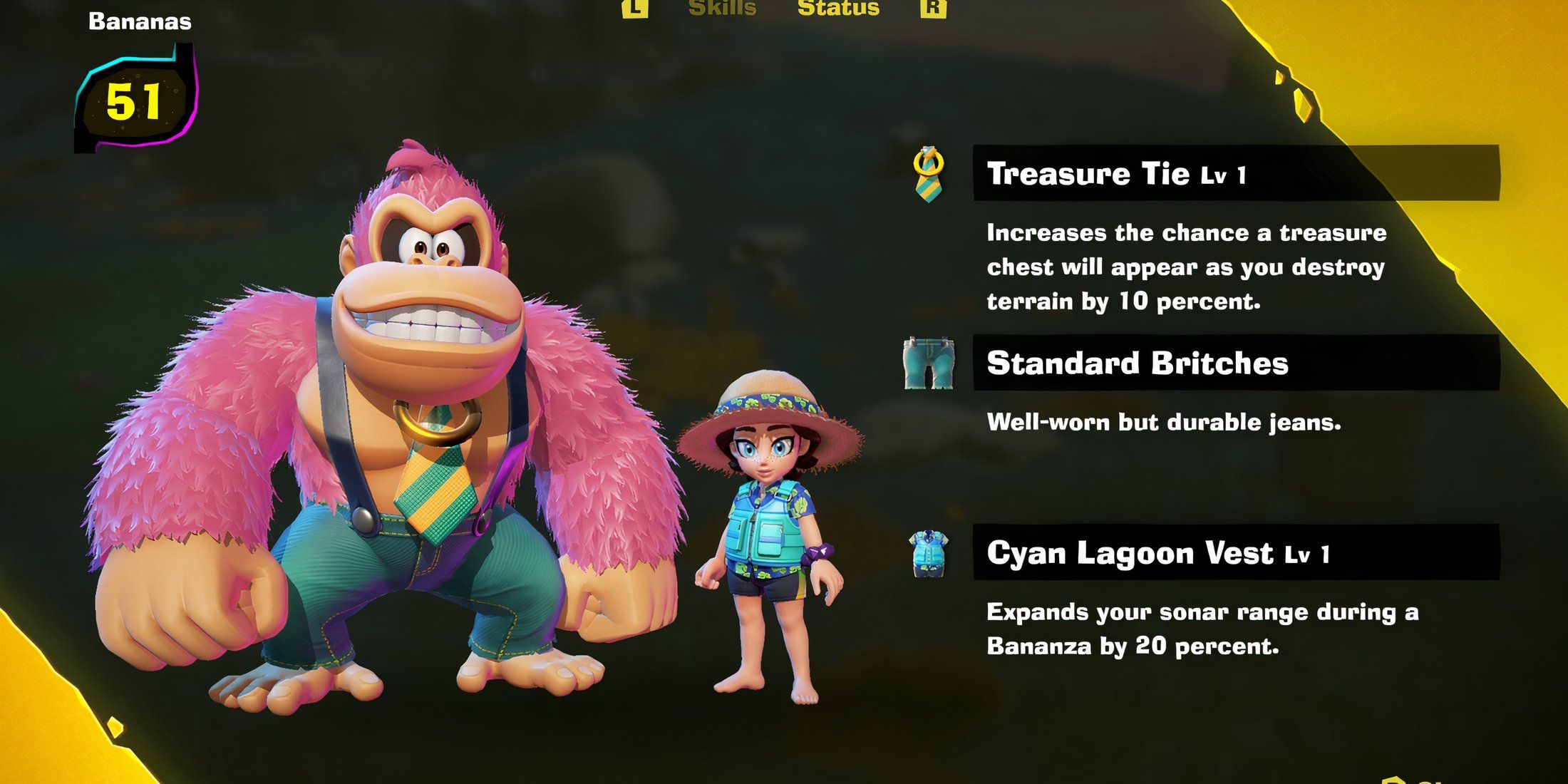 The gear menu in Donkey Kong Bananza