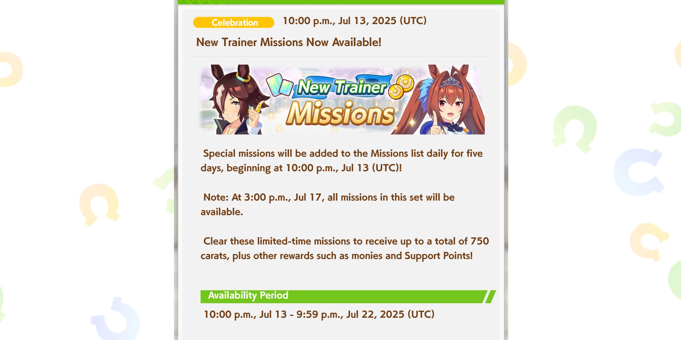 Umamusume-Pretty-Derby-New-Trainer-Mission-Event-Page