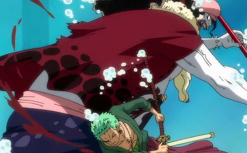 Zoro cutting Hody Jones underwater