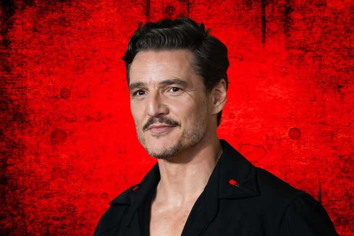 Pedro Pascal with bloody background image - custom image by Rachael Fiddis