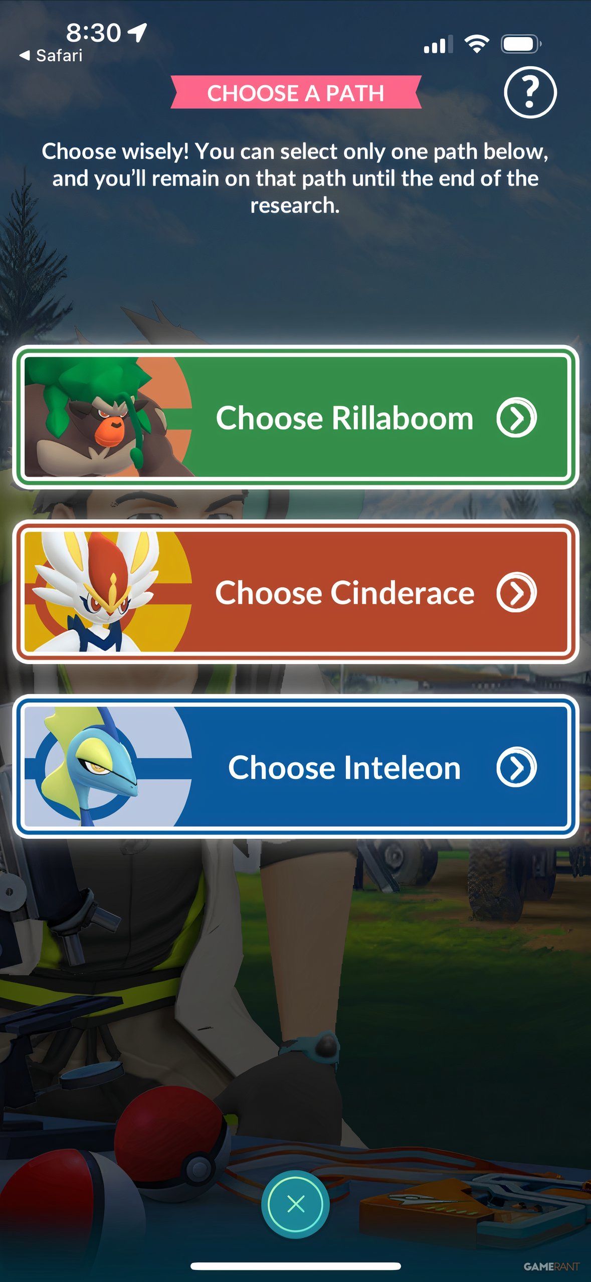 Pokemon Go Fest Max Finale Gigantamax Select Screen