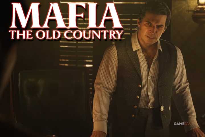 Mafia The Old Country character looking over desk next to glowing white game logo