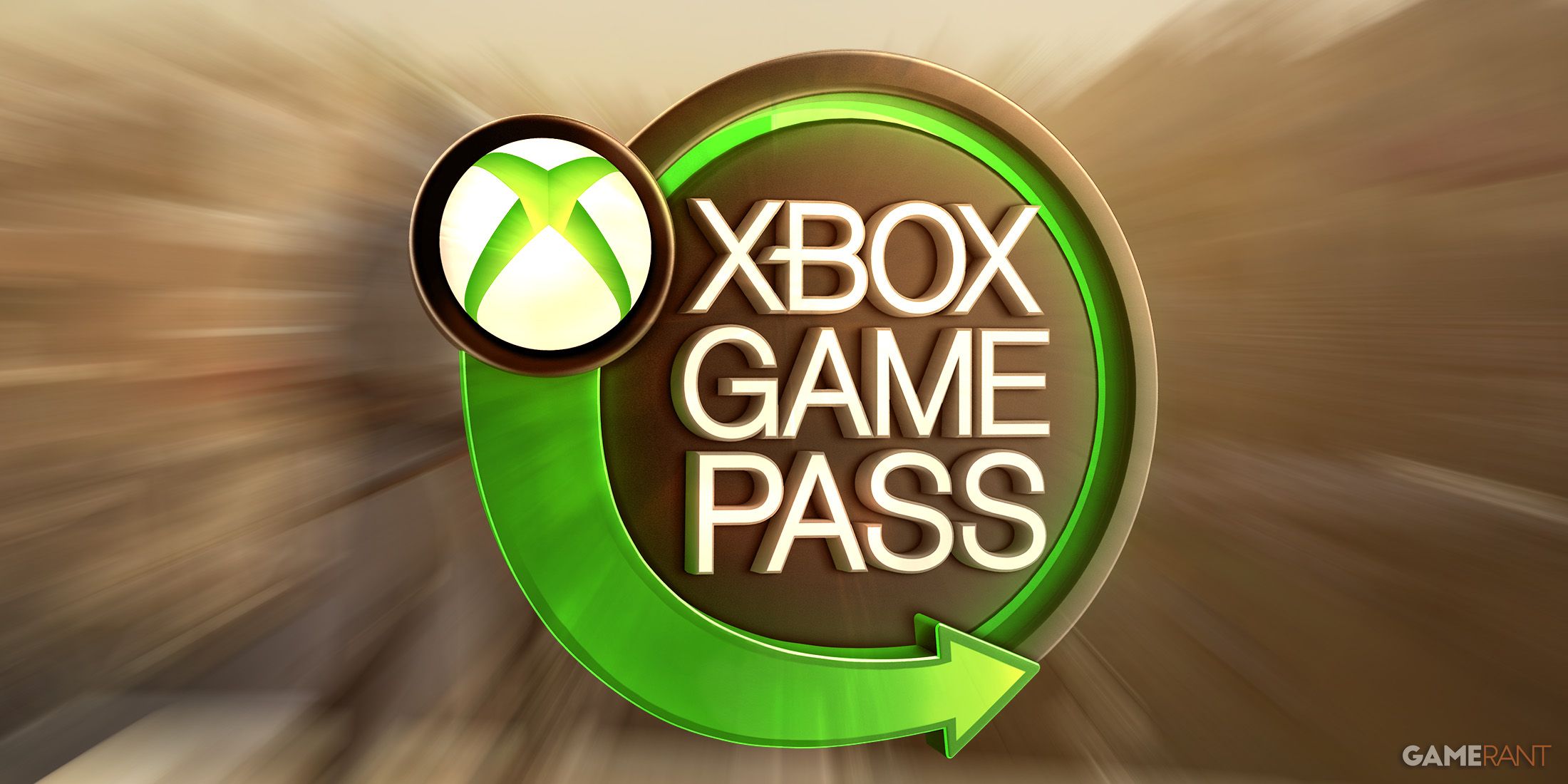 Xbox Game Pass circular sign emblem over zoom blurred Assassin's Creed Mirage Baghdad screenshot